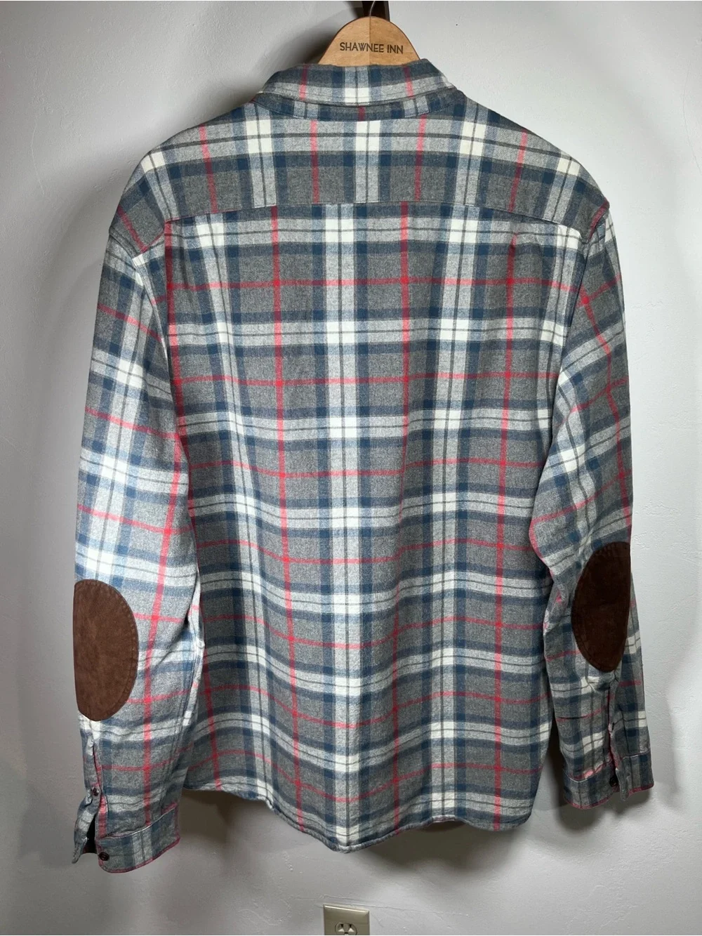 J. Crew Men's Gray Plaid Button-Up 100% Cotton Shirt with Brown Elbow Patches XL